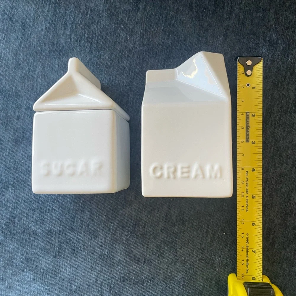 Pier 1 ceramic sugar and creamer milk carton set white